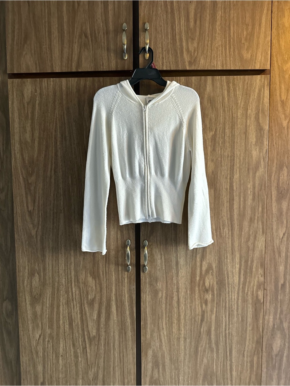 Vintage Y2K ellemenno White Knit Hoodie with Zip Front Acrylic/Nylon